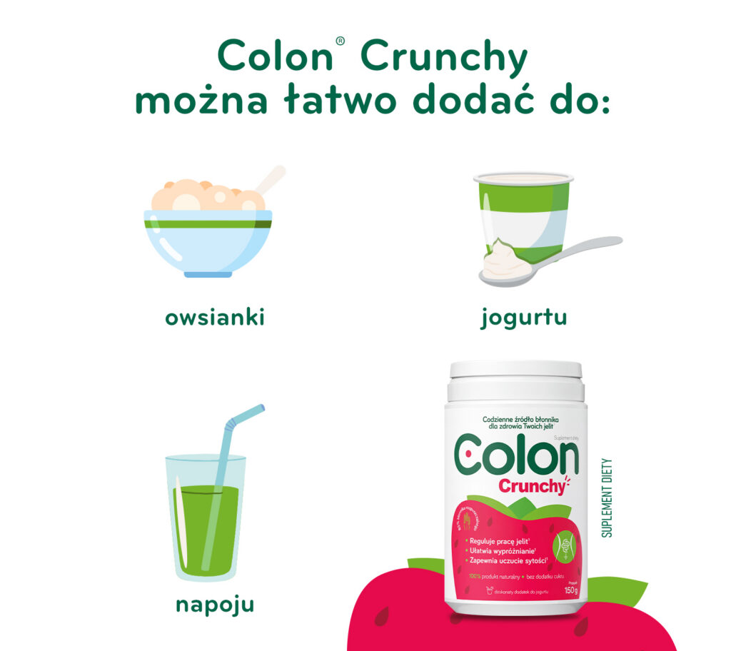 Colon Crunchy można łatwo dodać do owsianki, jogurtu, napoju